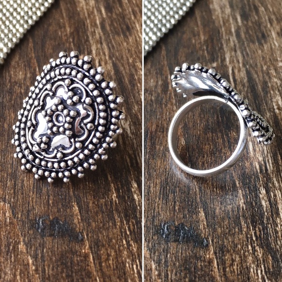 Anthropologie Large Tibetan Silver Statement Ring - Picture 11 of 15